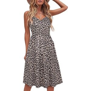 Cotton Summer Beach Dress Leopard Small‎